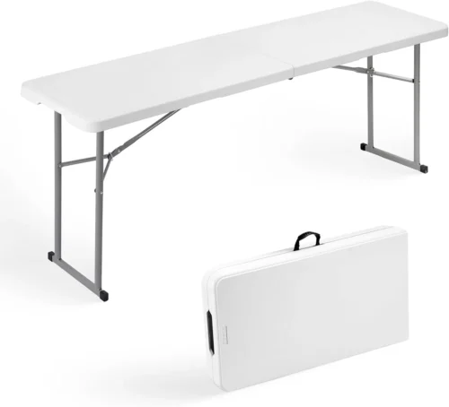 Alternative view of Folding Table 6FT Narrow Portable Foldable Plastic Heavy Duty Long Table, Fold-in-Half with Carrying Handle for