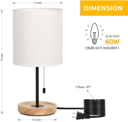 Alternative view of Bedside Table Lamp, Modern Nightstand Lamp with Linen Fabric Shade Wooden Desk Lamps for Bedrooms