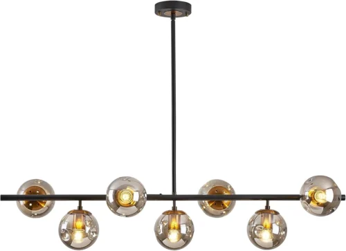 Alternative view of 6-Light Glass Globe Sputnik Chandelier Modern Matte Black and Gold Ceiling Light Fixture Vintage Hanging