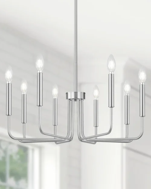 6 Light Champagne Bronze Chandelier, Farmhouse Chandelier for Dining Room Light Fixture Hanging