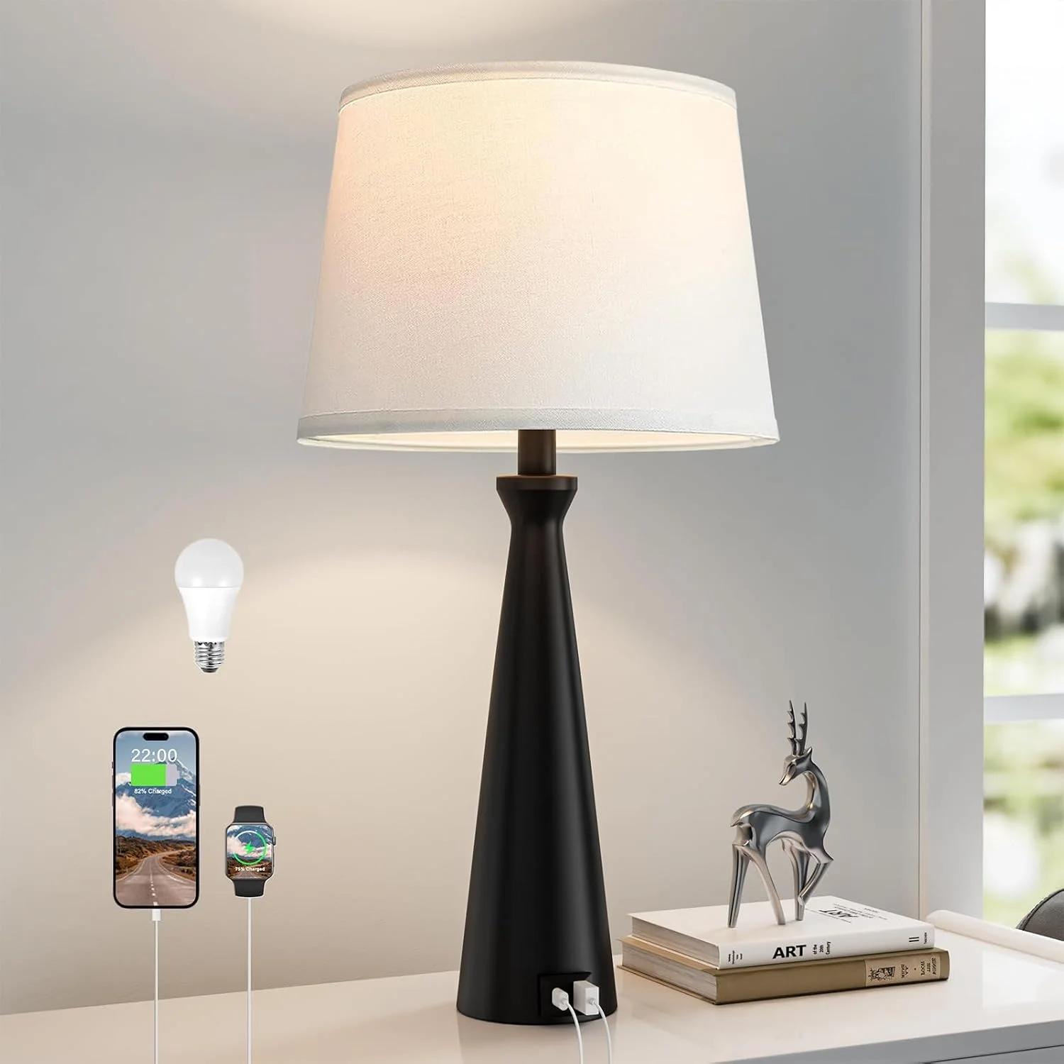Modern Table Lamp Set of 2, Dimmable, Bulb Included - Image 2
