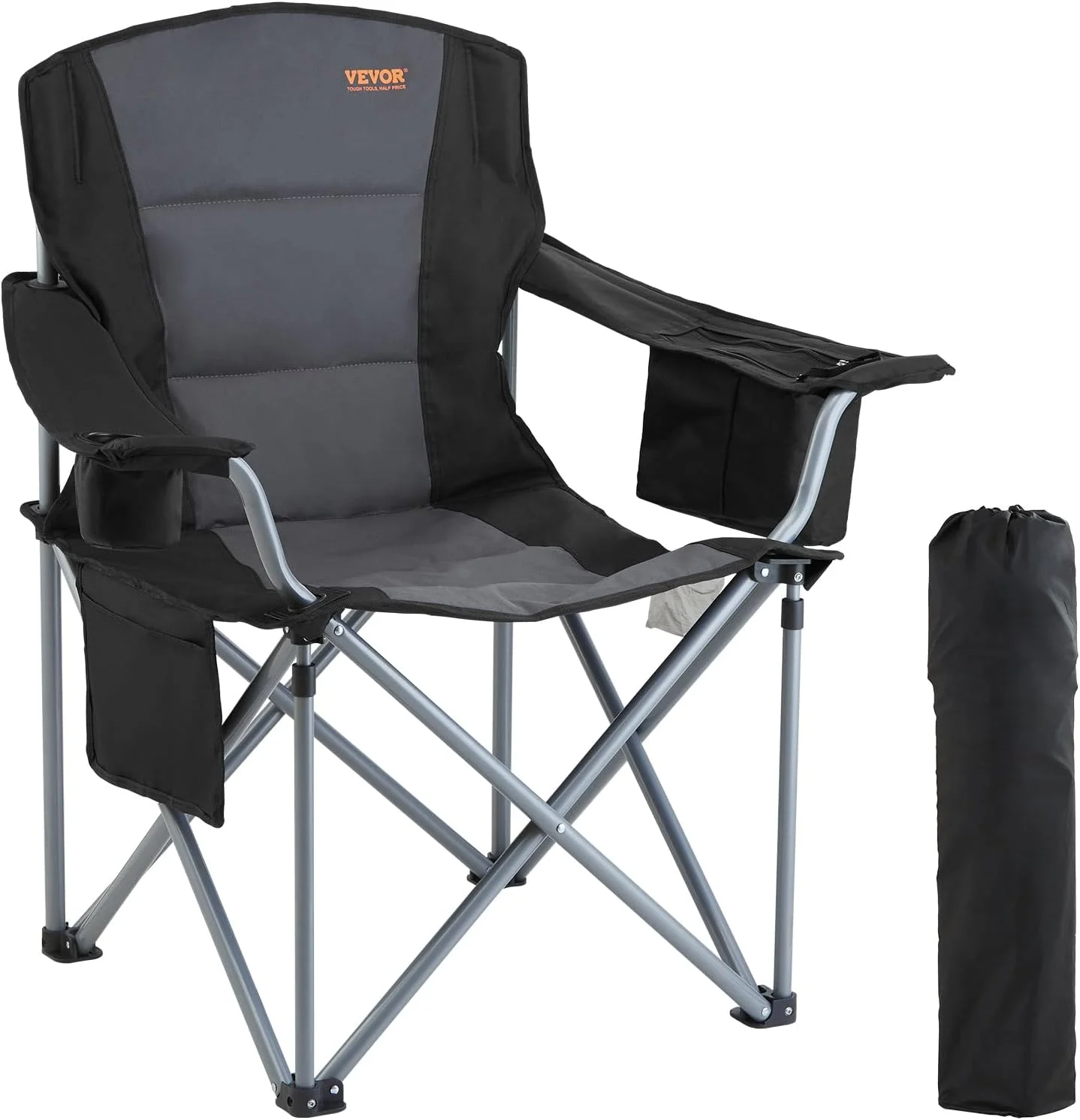 Oversized Camping Folding Chair, Portable Heavy Duty Outdoor Quad Lumbar Back Padded with Side Pockets, 2 Pack - Image 2