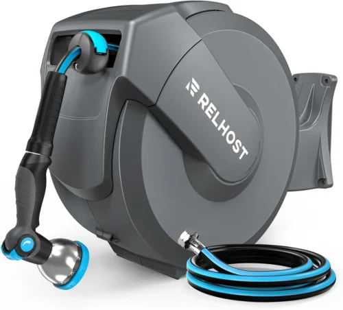 Nook Retractable Garden Hose Reel, 5/8 in x 100 ft Wall Mount Heavy Duty Hose Reel with Any-Length Lock