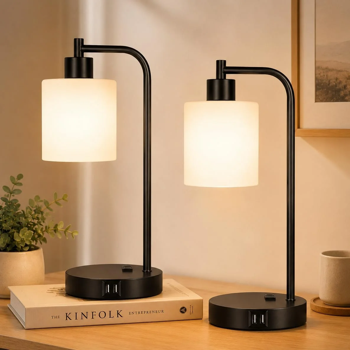 Industrial Touch Control Table Lamps with USB C+A Ports and AC Outlet, Dimmable, Bulb Included, 2-Piece Set - Image 11