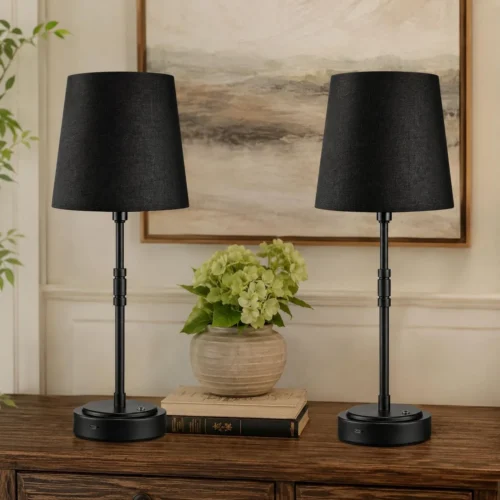 Table Lamp Set of 2 - Battery Operated Lamp with 7500mAh Rechargeable Battery, Dimmable, Bulb Included