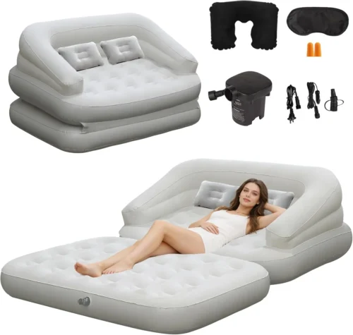 Alternative view of Full Size Inflatable Sofa Bed with Air Pump, 2-in-1 Portable Blow-Up Air Couch, Inflatable Couch Bed and Folding