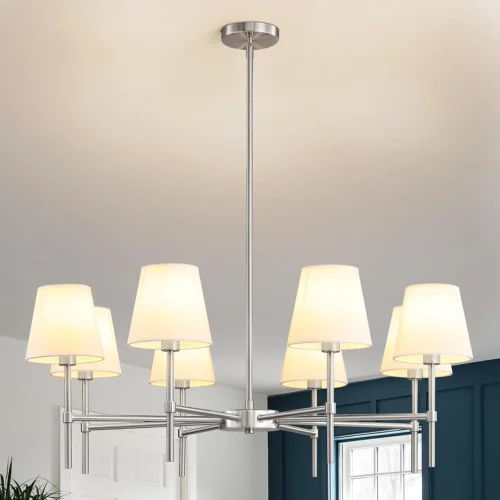 Dining Room Chandeliers Light, 5-Light Gold Modern Chandeliers Light Fixtures with White Fabric Shade