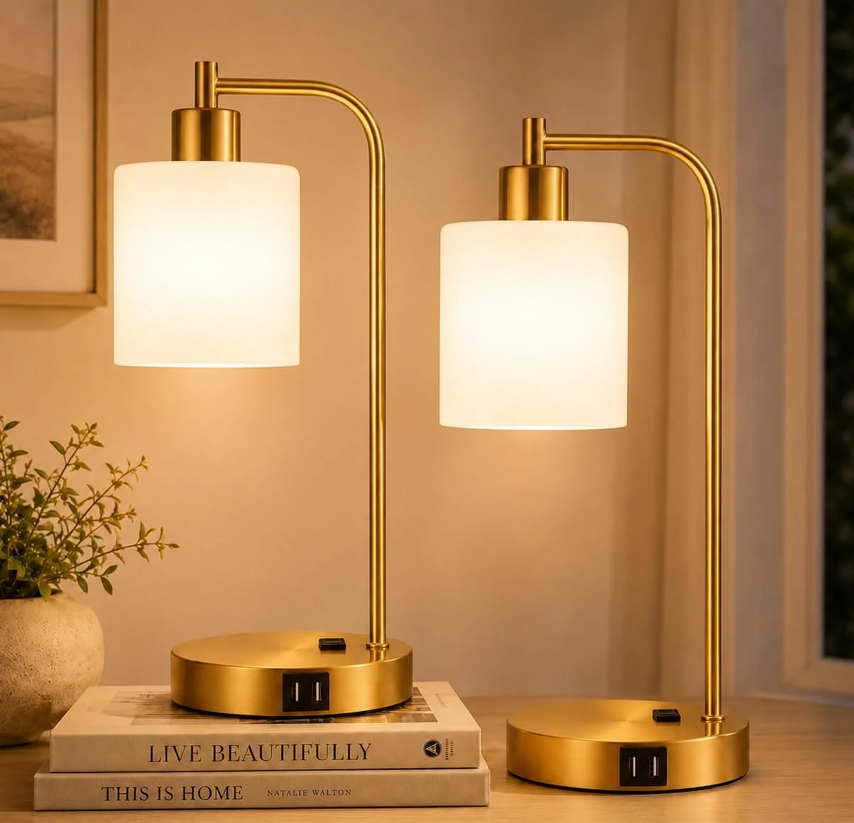 Industrial Touch Control Table Lamps with USB C+A Ports and AC Outlet, Dimmable, Bulb Included, 2-Piece Set - Image 5