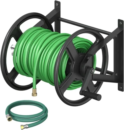 Alternative view of Garden Hose Reel Wall Mounted, Heavy-Duty Water Hose Holder Winder with 3.9 ft Leader Hose & Brass Fitting