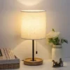 Bedside Table Lamp, Modern Nightstand Lamp with Linen Fabric Shade Wooden Desk Lamps for Bedrooms