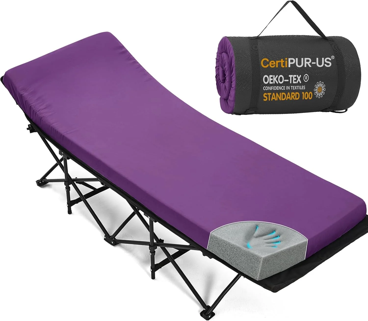 Camping Cot Pad 2 Inch Memory Foam, Camping Pad for Folding Cot and Foldable Cot, Portable Roll Up Camp Gear for - Image 6