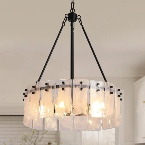 Chandeliers for Dining Room Light Fixture, Adjustable Glass Modern Farmhouse Chandelier for Entryway