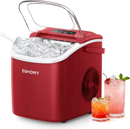 Countertop Ice Maker Machine with Handle, 26lbs in 24Hrs, 9 Ice Cubes Ready in 6 Mins, Auto-Cleaning Portable Ice