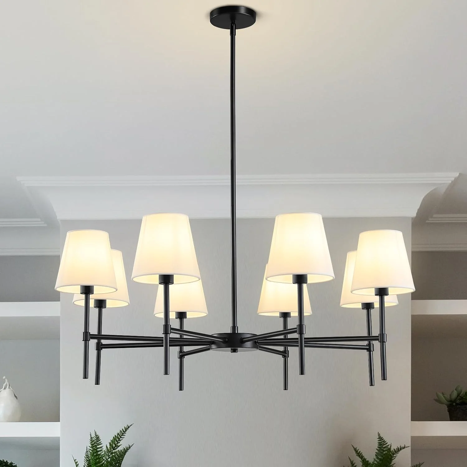 Dining Room Chandeliers Light, 5-Light Gold Modern Chandeliers Light Fixtures with White Fabric Shade - Image 5