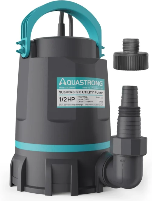 Sump Pump 1 HP 4500 GPH Submersible Water Pump Thermoplastic Portable Utility Pump High Flow Water Removal