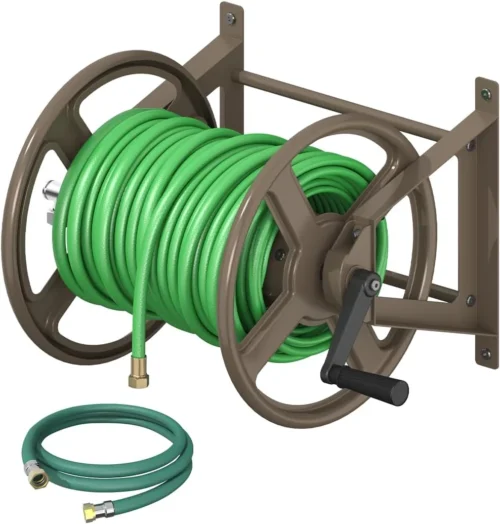 Garden Hose Reel Wall Mounted, Heavy-Duty Water Hose Holder Winder with 3.9 ft Leader Hose & Brass Fitting