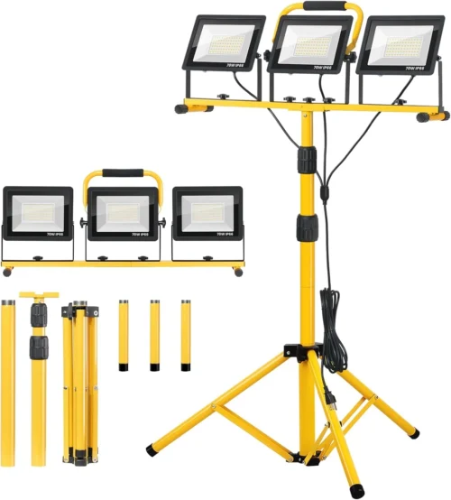 21000Lumen LED Work Lights with Stand, 3 Head Portable Work Light with 16FT Cord, IP66 Waterproof Tripod