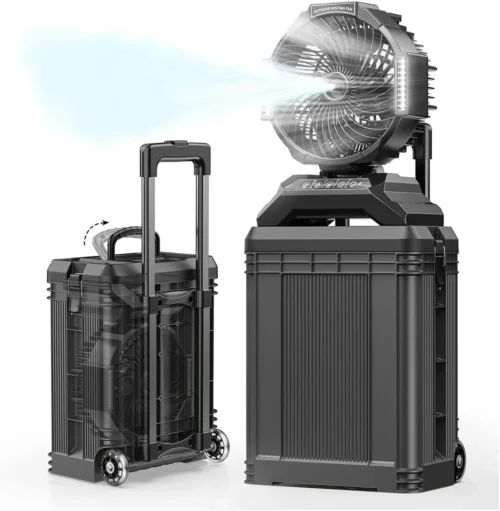 4 Gal Large Misting Bucket Fan Portable, 40000mAh Rechargeable Mister Fan with Retractable Handle &