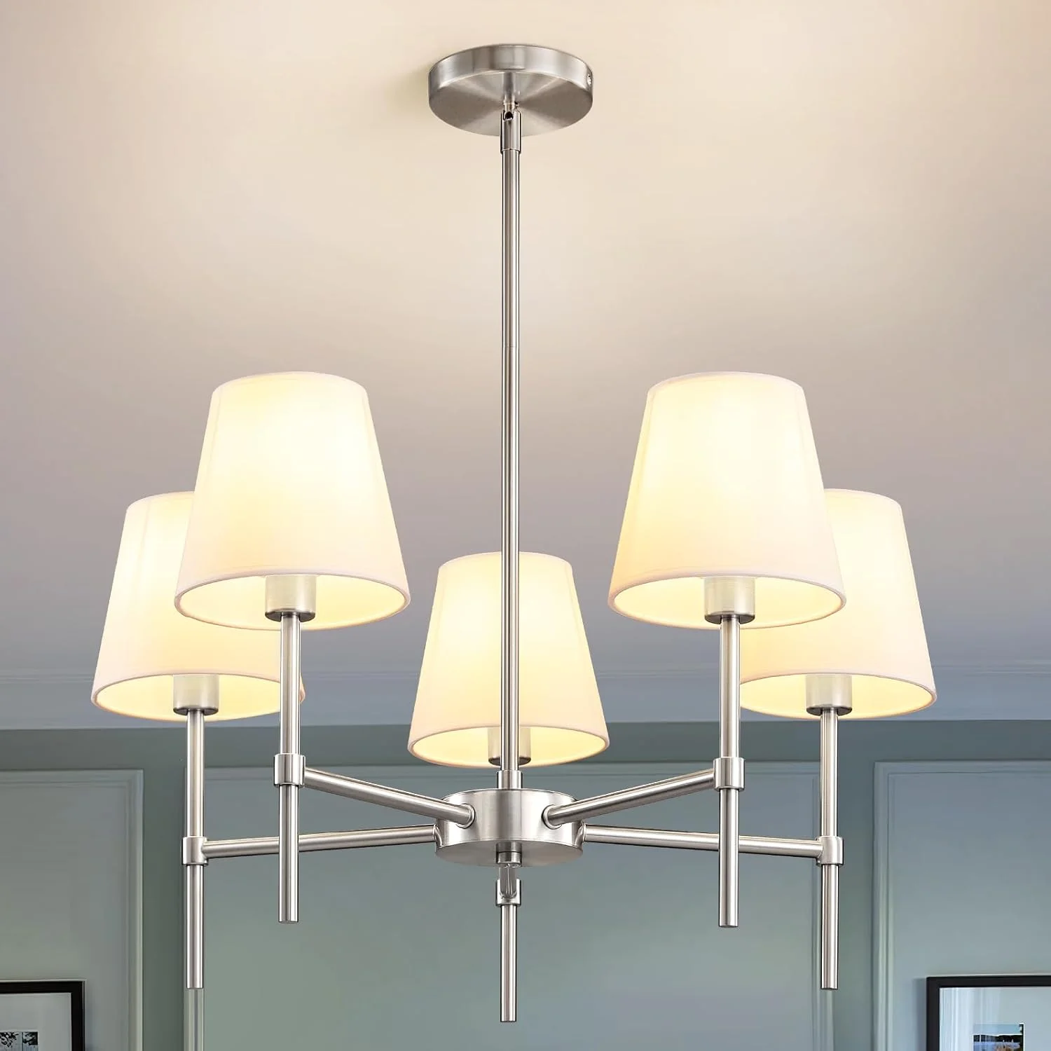 Dining Room Chandeliers Light, 5-Light Gold Modern Chandeliers Light Fixtures with White Fabric Shade - Image 3