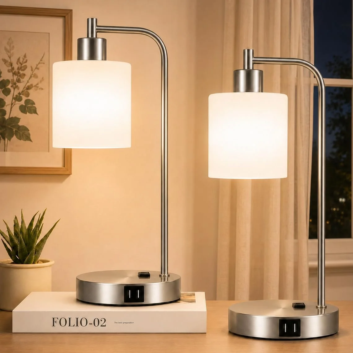 Industrial Touch Control Table Lamps with USB C+A Ports and AC Outlet, Dimmable, Bulb Included, 2-Piece Set - Image 10