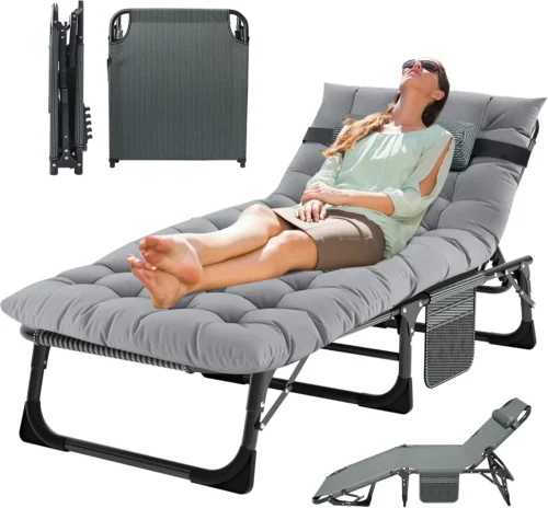 Folding Lounge Chair 5-Position, Folding Cot, Portable Outdoor Chaise Lounge Chair for Sun Tanning