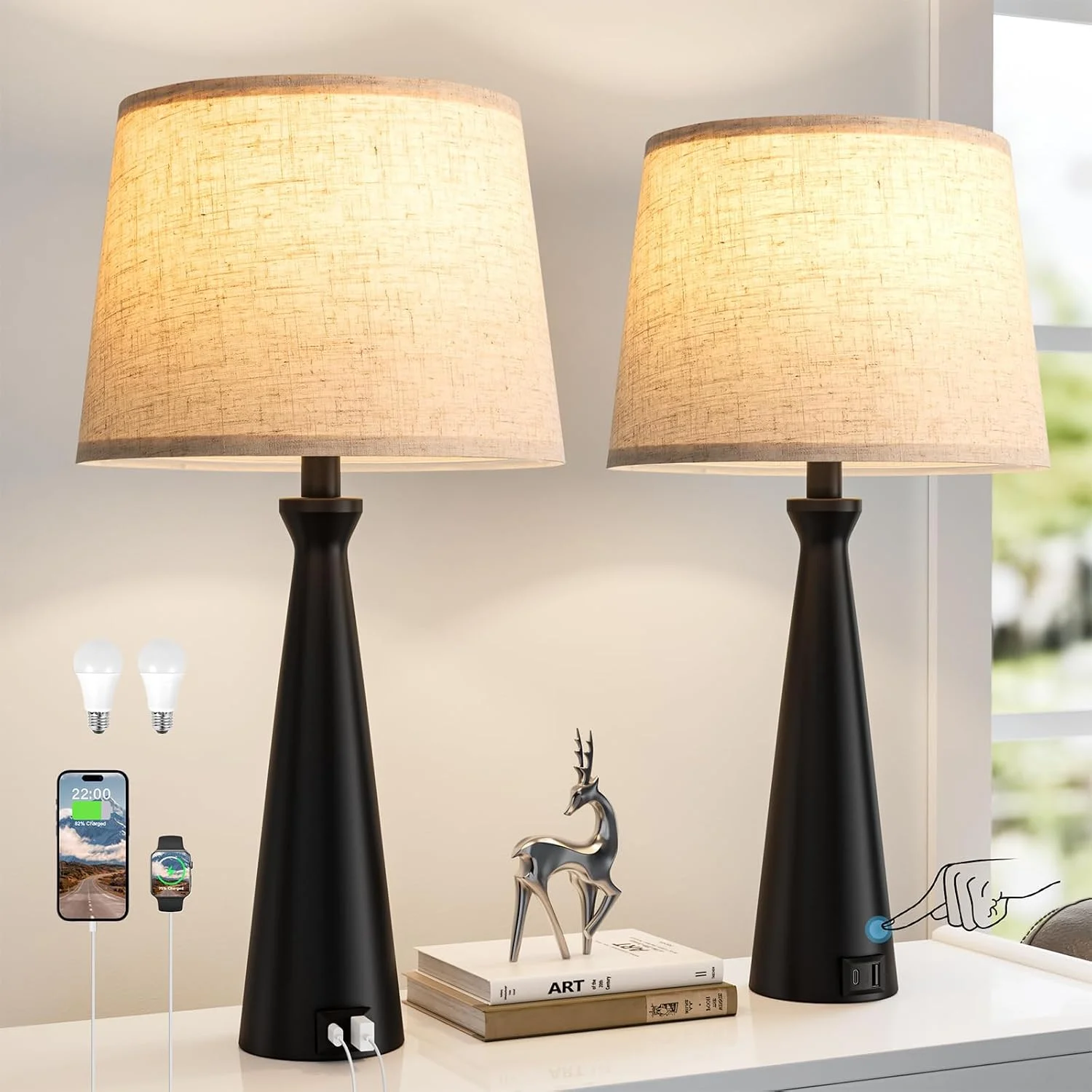 Modern Table Lamp Set of 2, Dimmable, Bulb Included - Image 7