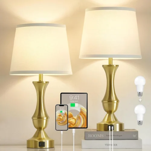 Alternative view of Table Lamp Set of 2, 19 Farmhouse Vintage Bedside Lamps for Living Room & Bedroom