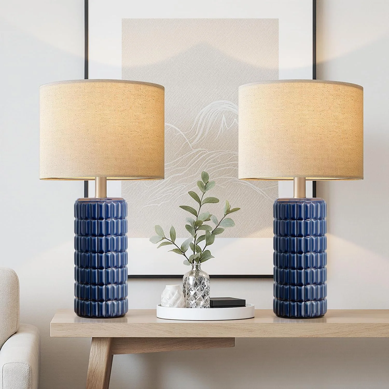 23 Modern Ceramic Table Lamp Set of 2, Farmhouse Bedside Night Stands Lamp for Bedroom