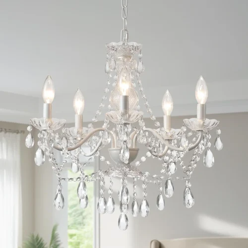 Crystal Gold Chandelier, 5 Light, Glass Crystal Hanging Pendant Lighting