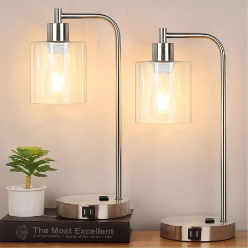 Alternative view of Industrial Touch Control Table Lamps with USB C+A Ports and AC Outlet, Dimmable, Bulb Included, 2-Piece Set