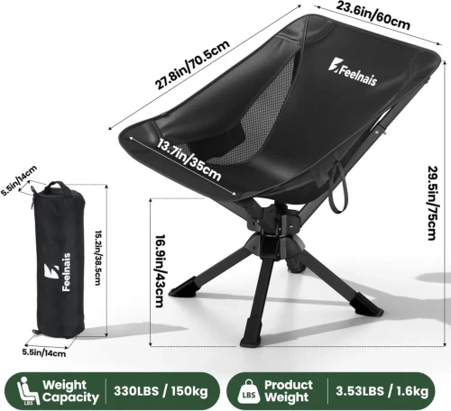 Alternative view of Portable Camping Chairs Compact, 360?? Swivel Folding Chair, Lightweight 3.5lbs, Metal Frame Holds up to 330lbs