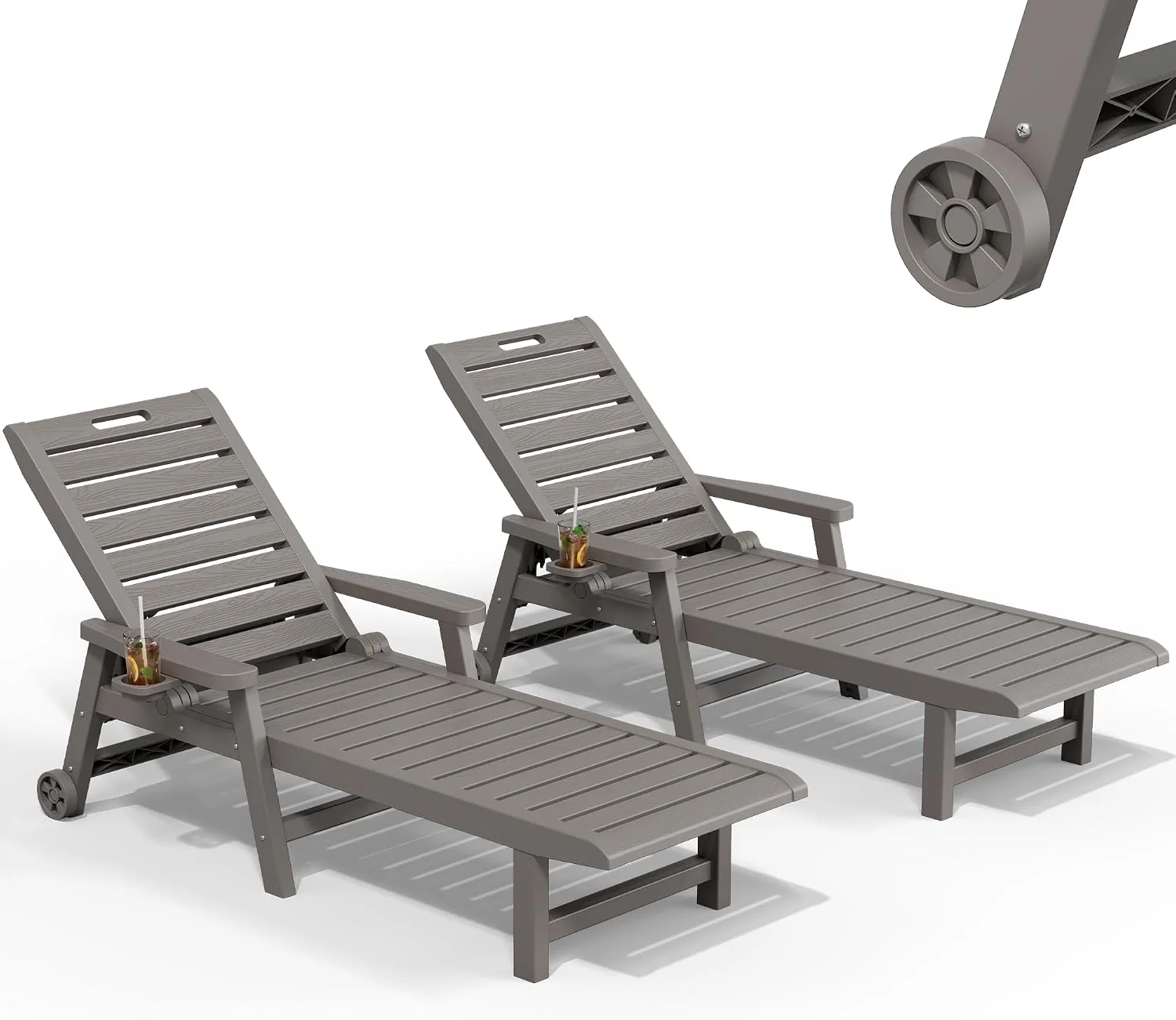 Outdoor Lounge Chairs Set of 2, 5-Position Adjustable Tanning Chairs with Wood Grain - Image 11