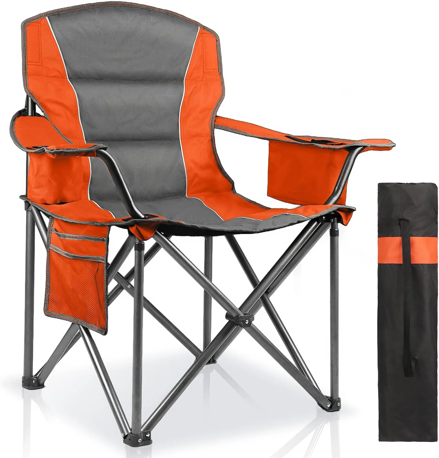 2 Pack Padded Oversized Camping Chairs for Adults, Heavy Duty Support 400 Lbs, Folding Portable Lawn Chair - Image 6