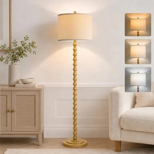 Farmhouse Floor Lamp, 3-Color Temperature, Rotary Switch, Rustic Resin Tall Lamps for Living Room
