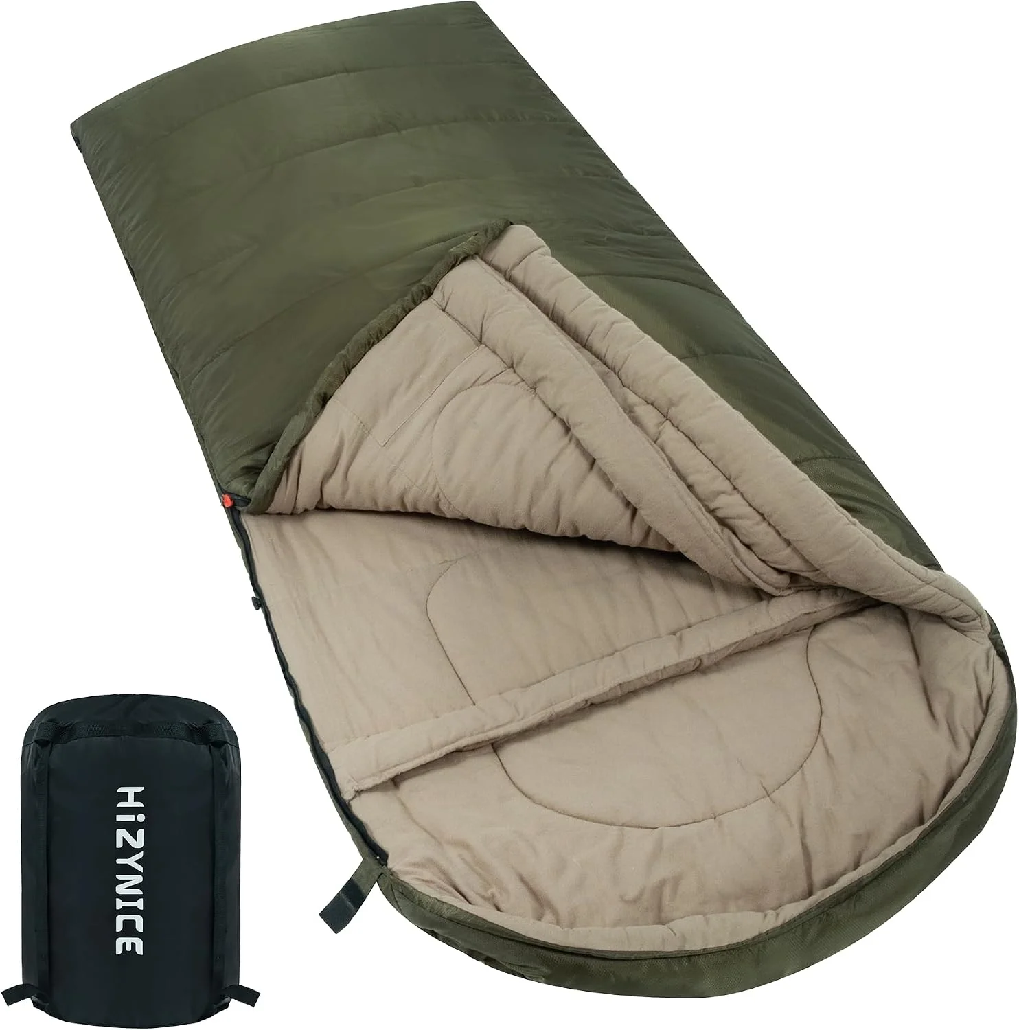 Nook Cold Weather Sleeping Bag 100% Cotton Flannel XXL for Adults Big and Tall, Free Compression Sack - Image 4