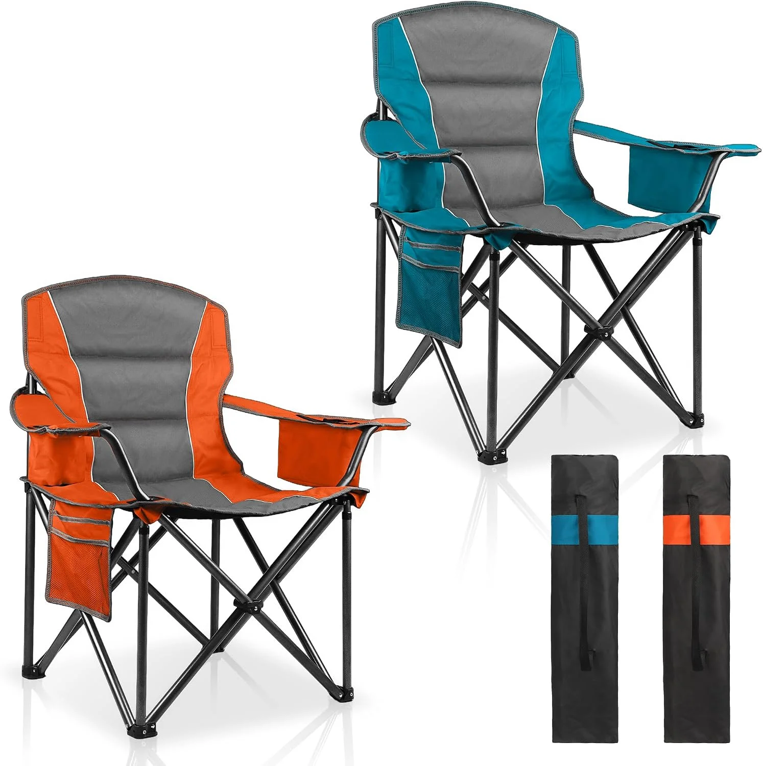 2 Pack Padded Oversized Camping Chairs for Adults, Heavy Duty Support 400 Lbs, Folding Portable Lawn Chair - Image 8