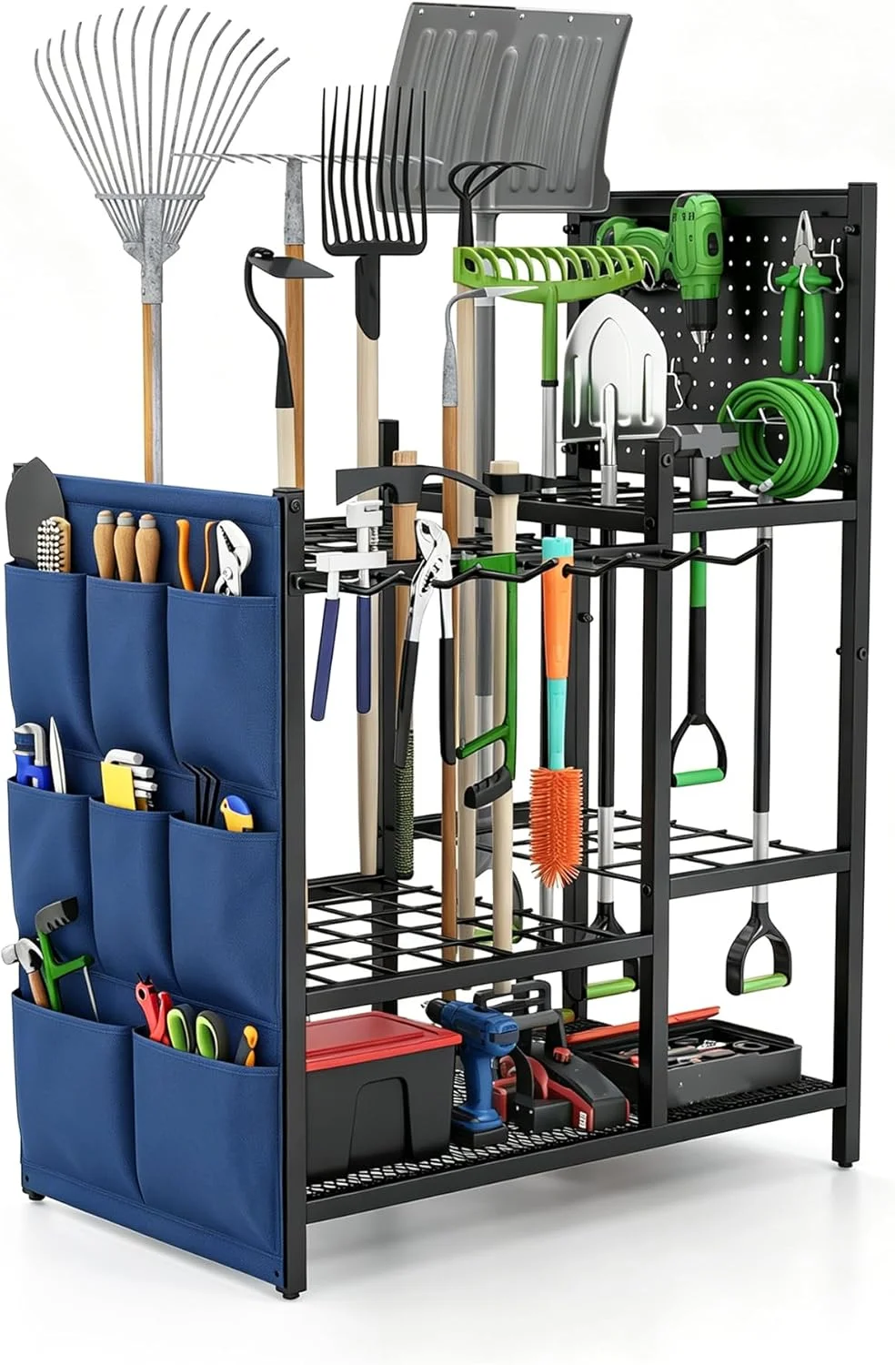 Garden Tool Organizer with Pegboard, Yard Tool Holder Standing for Garage Organization, Up to 30 - For Garage Organization