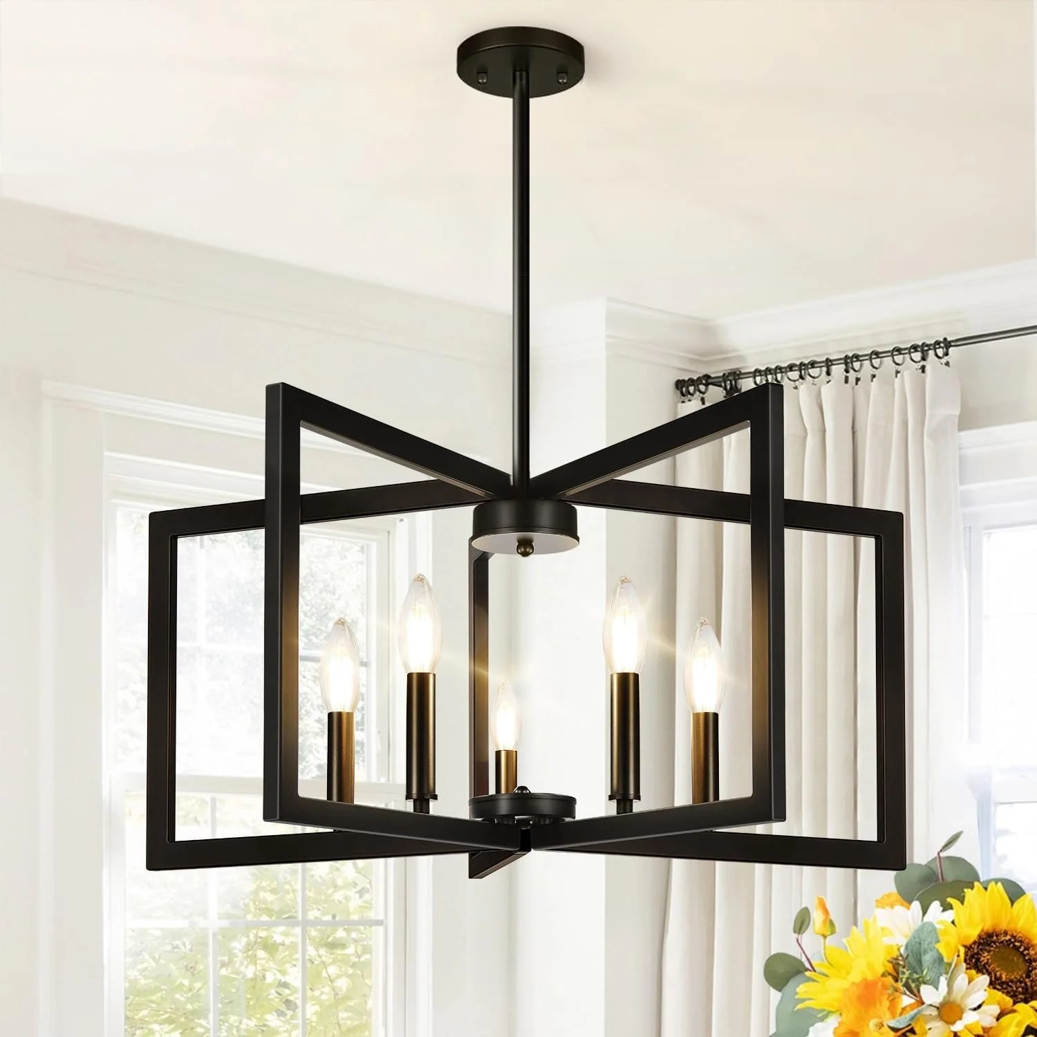 Height Adjustable Modern Matte Black Chandelier for Dining Room - Image 3