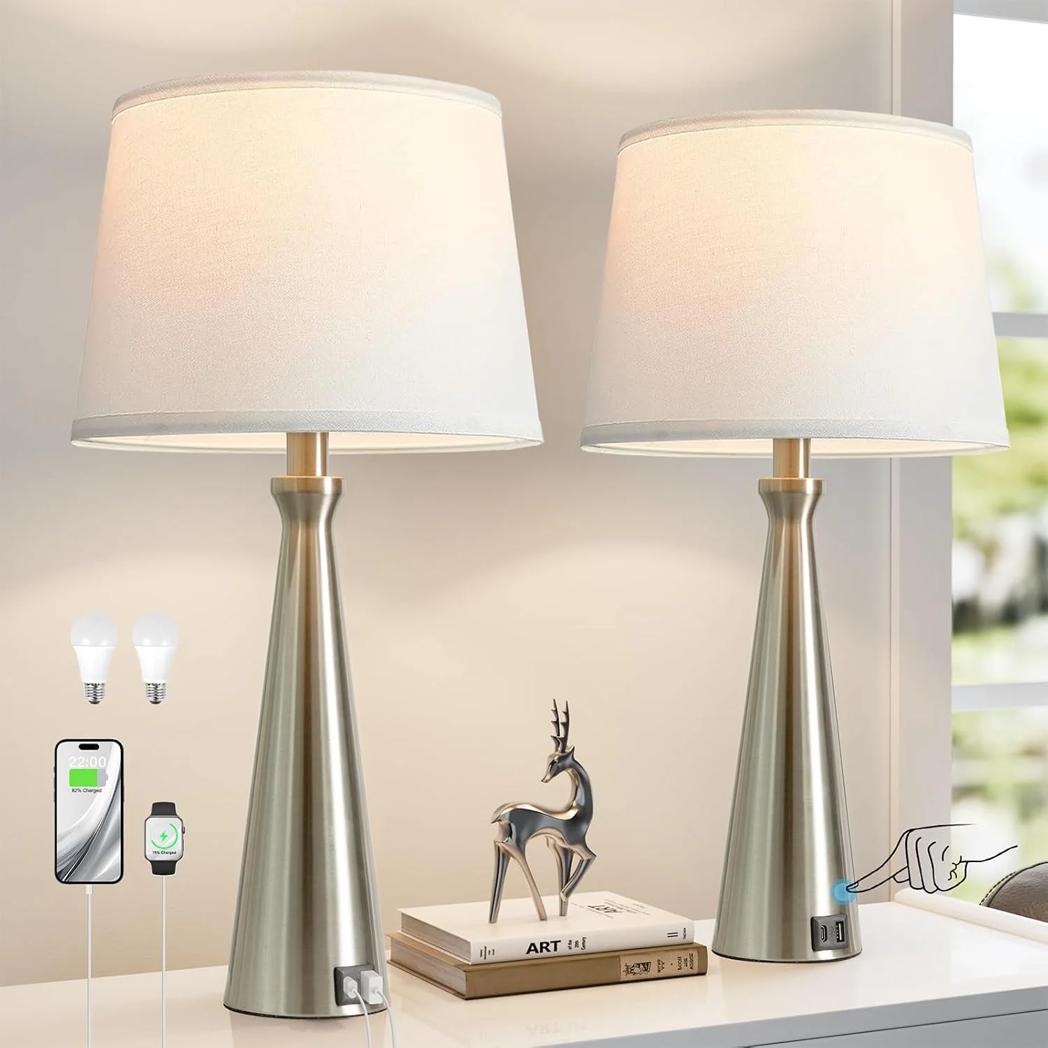 Modern Table Lamp Set of 2, Dimmable, Bulb Included - Image 3