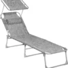 Sun Lounger, Folding Patio Chaise Lounge Chair with Canopy, 76 x 20.9 x 11.4 Inches, Holds 330 lb, UGCB19UV1