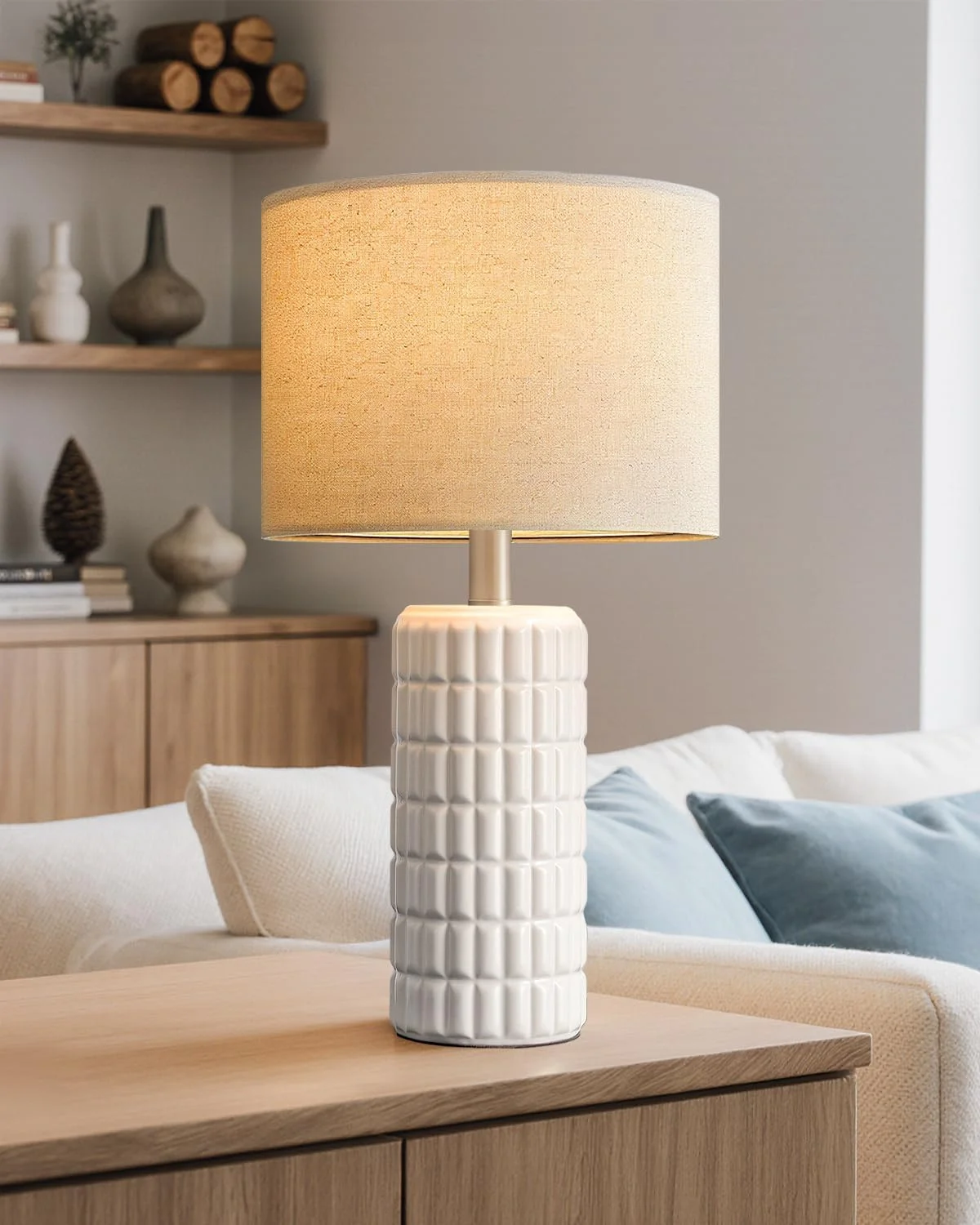 23 Modern Ceramic Table Lamp Set of 2, Farmhouse Bedside Night Stands Lamp for Bedroom - Image 3