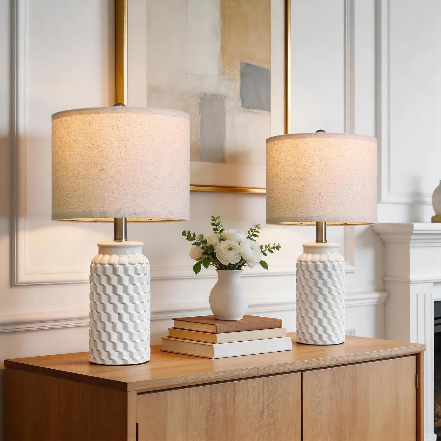 20.5 Small Bedside Lamp Set of 2 with 5FT Cord, Green Ceramic Modern Farmhouse Table Lamps for Nightstand - Image 5