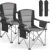 Oversized Camping Folding Chair, Portable Heavy Duty Outdoor Quad Lumbar Back Padded with Side Pockets, 2 Pack