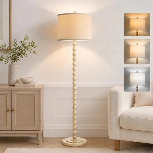 Alternative view of Farmhouse Floor Lamp, 3-Color Temperature, Rotary Switch, Rustic Resin Tall Lamps for Living Room