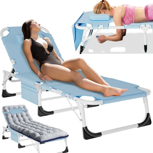 Alternative view of Folding Lounge Chair 5-Position, Folding Cot, Portable Outdoor Chaise Lounge Chair for Sun Tanning