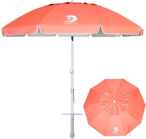 Alternative view of 8 Feet Large Beach Umbrella with Sand Anchor Heavy Duty High Wind Portable Outdoor Umbrellas UV 50+ Protection