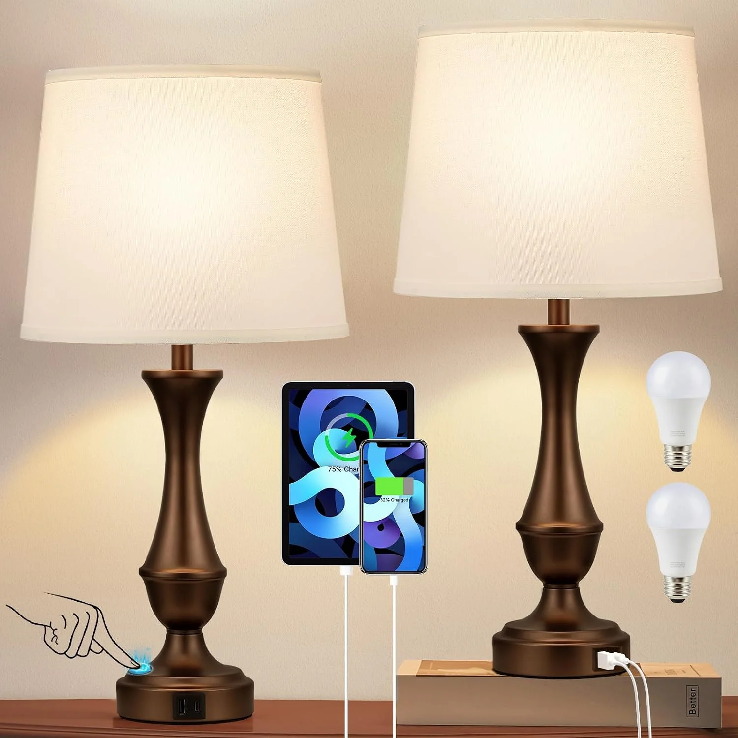 Touch Lamps for Nightstand, Dimmable, Bulb Included - Image 5