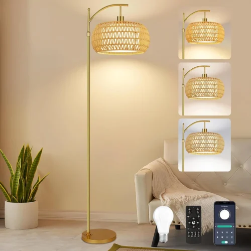 Alternative view of Floor Lamp for Living Room Rattan Boho Floor Lamp with Remote Control, Dimmable, 3-Color Temperature