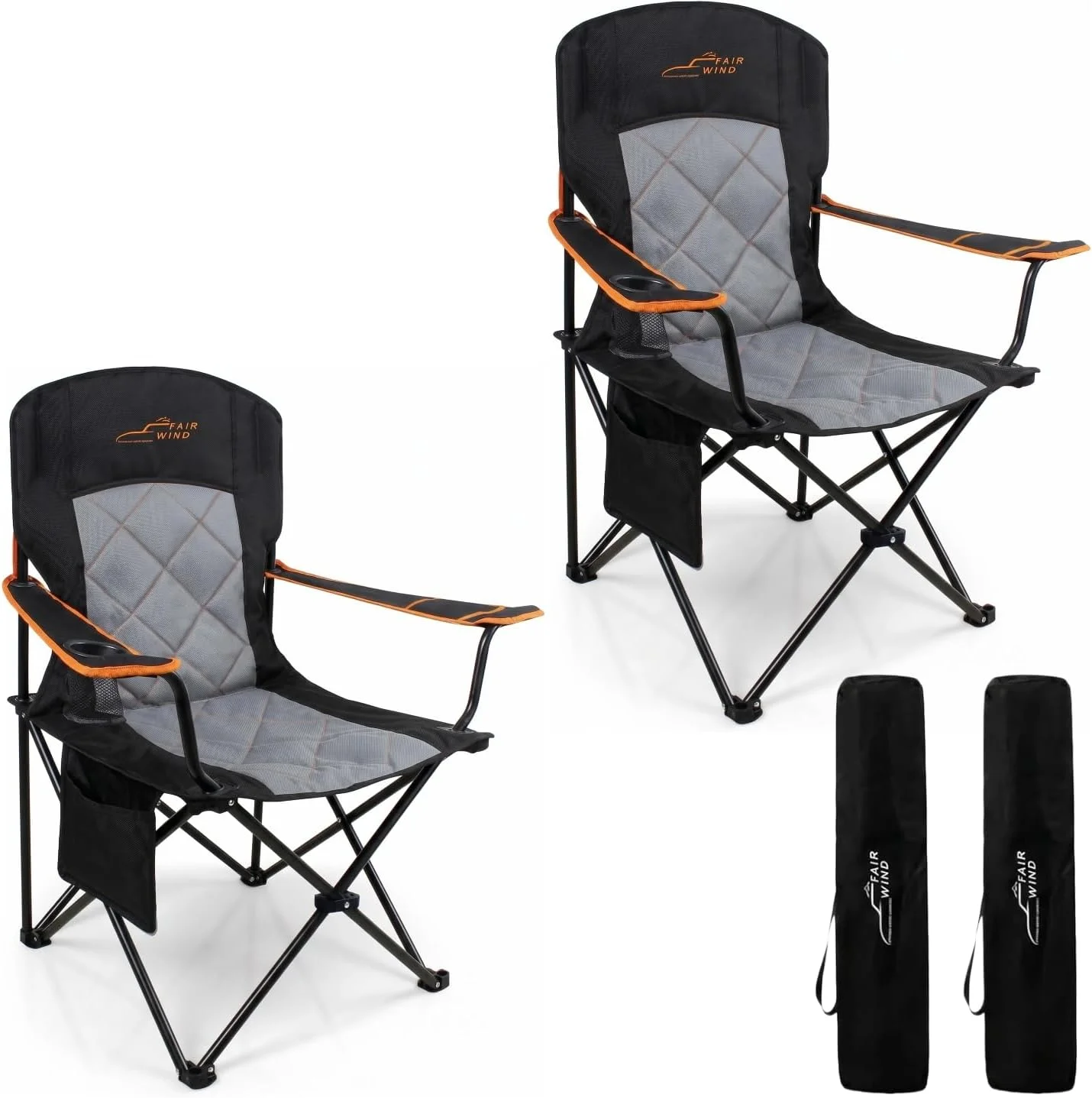 WIND Oversized Padded Camping Chair 2 Pack 350 LBS Capacity Heavy Duty Quad Chair with Lumbar-Support - Image 3