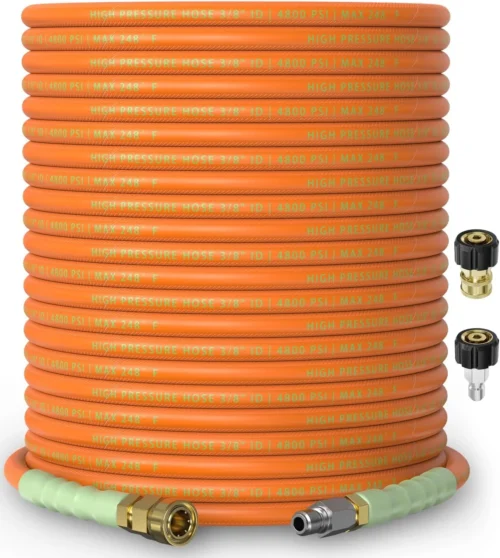 3/8 ID Pressure Washer Hose 50 ft, 4800 PSI Steel-Braided & Durable, Power Washer Hose with Swivel Quick